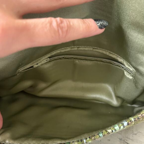 Shiraleah clutch hand bag green tweed fabric satin liner retro office siren - Picture 11 of 11